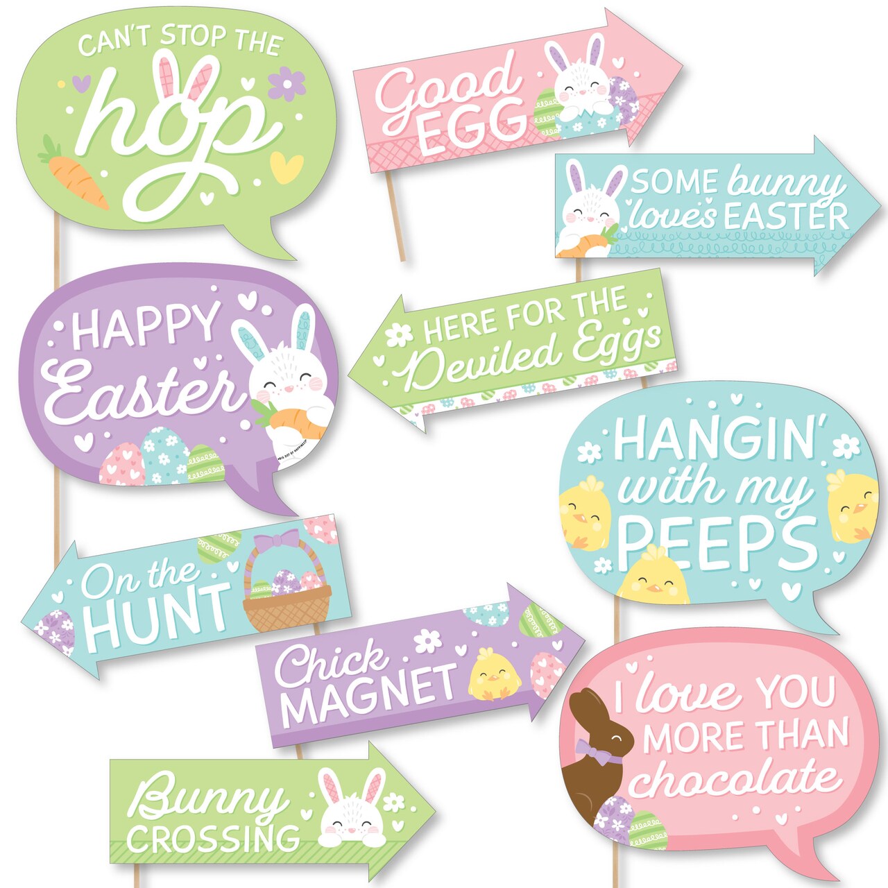Big Dot of Happiness Funny Spring Easter Bunny - Happy Easter Party Photo Booth Props Kit - 10 Piece